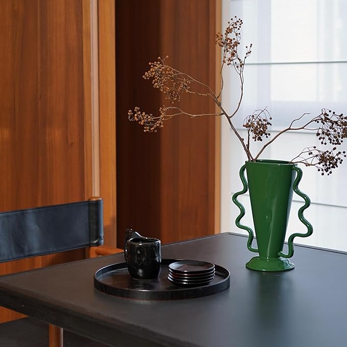 Wild Works Green Rotary Vase Medieval Flower Vessel Living Room Entrance Personalized Simple Wabi Sabi Decorative Ornament Ceramic Ornament