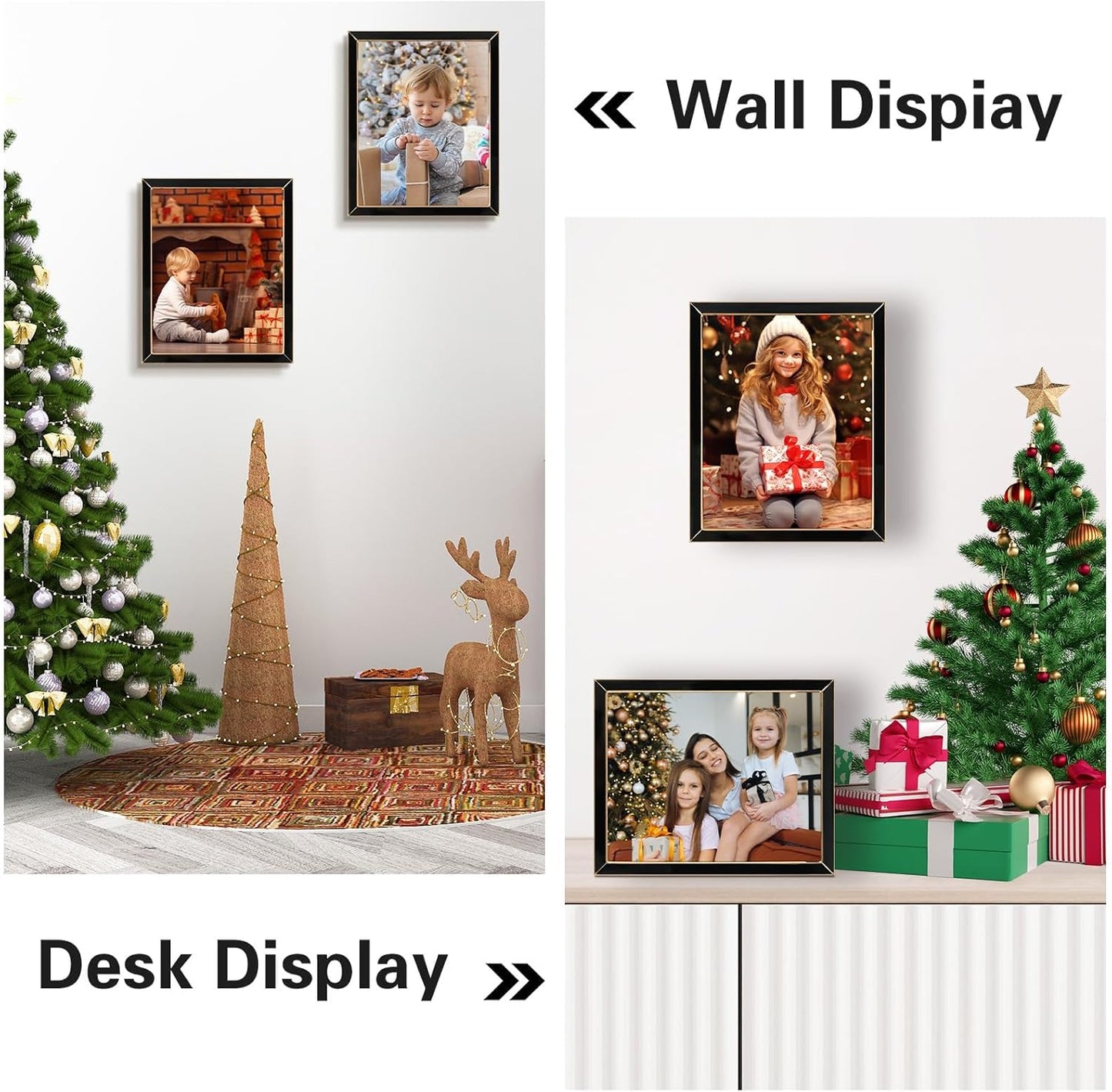 Frametory Enamel Picture Frame - 8x10 Gold Metal Edge Black Enamel Picture Frame With Easel and Velvet Back for Tabletop Display, Bookshelf, 8x10 Wall Decoration, Photo Frames-2 Set