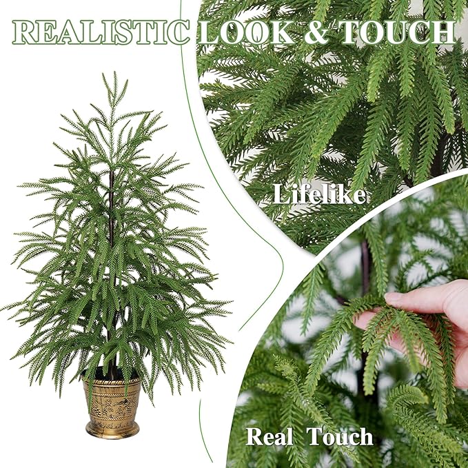 XmasExp 3ft Norfolk Pine Tree Artificial Faux Potted Christmas Tree for Front Porch Indoor Outdoor Decor