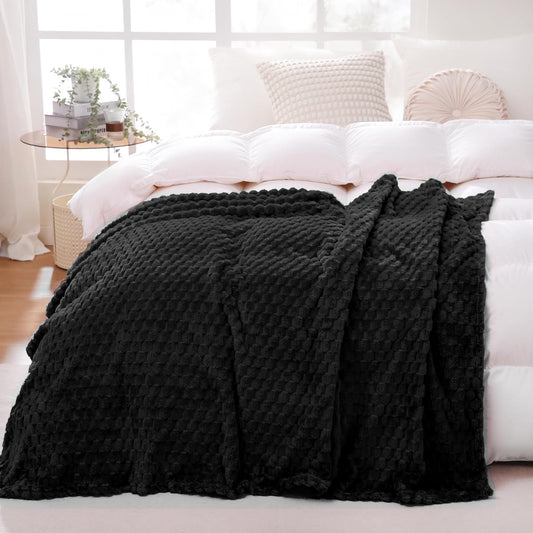 Black Throw Blanket 50"×70" inches Gifts for Mom Fuzzy 3D Jacquard Decorative Flannel Fleece Super Soft Plush Cozy Blanket for Couch Sofa Chair Lightweight