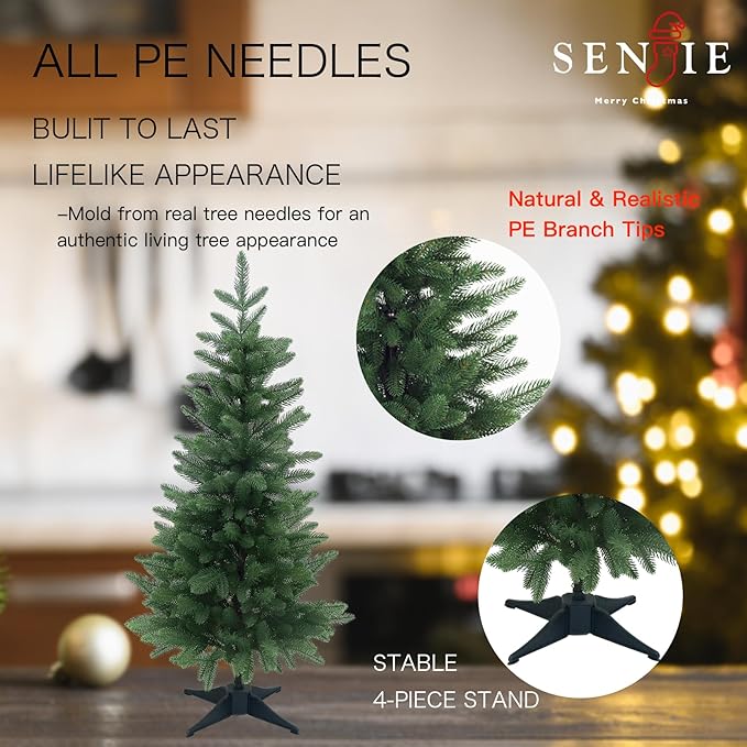 3FT Small Christmas Tree Artificial Realistic Mini PE Xmas Tree for Home Office Indoor Outdoor Decor