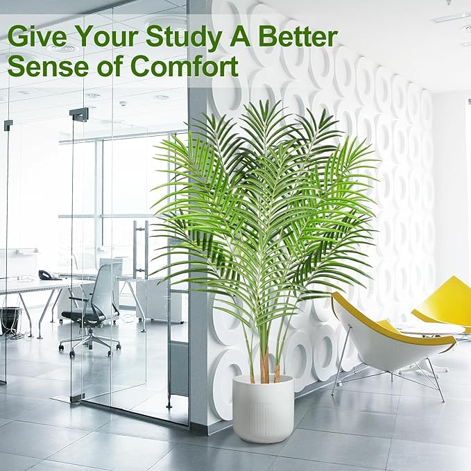 4ft Tall Fake Palm Tree with 13 Trunks and Real Bark Design, Green, Premium Polyester