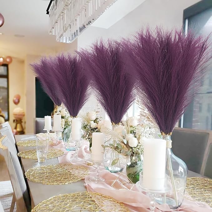 50pcs Pink Faux Pampas Grass Decor, 21.6" Short Artificial Pompous Grass Floral Fake Pompas Grass Branches Vase Filler Flower Arrangement for Home Wedding Boho Decor