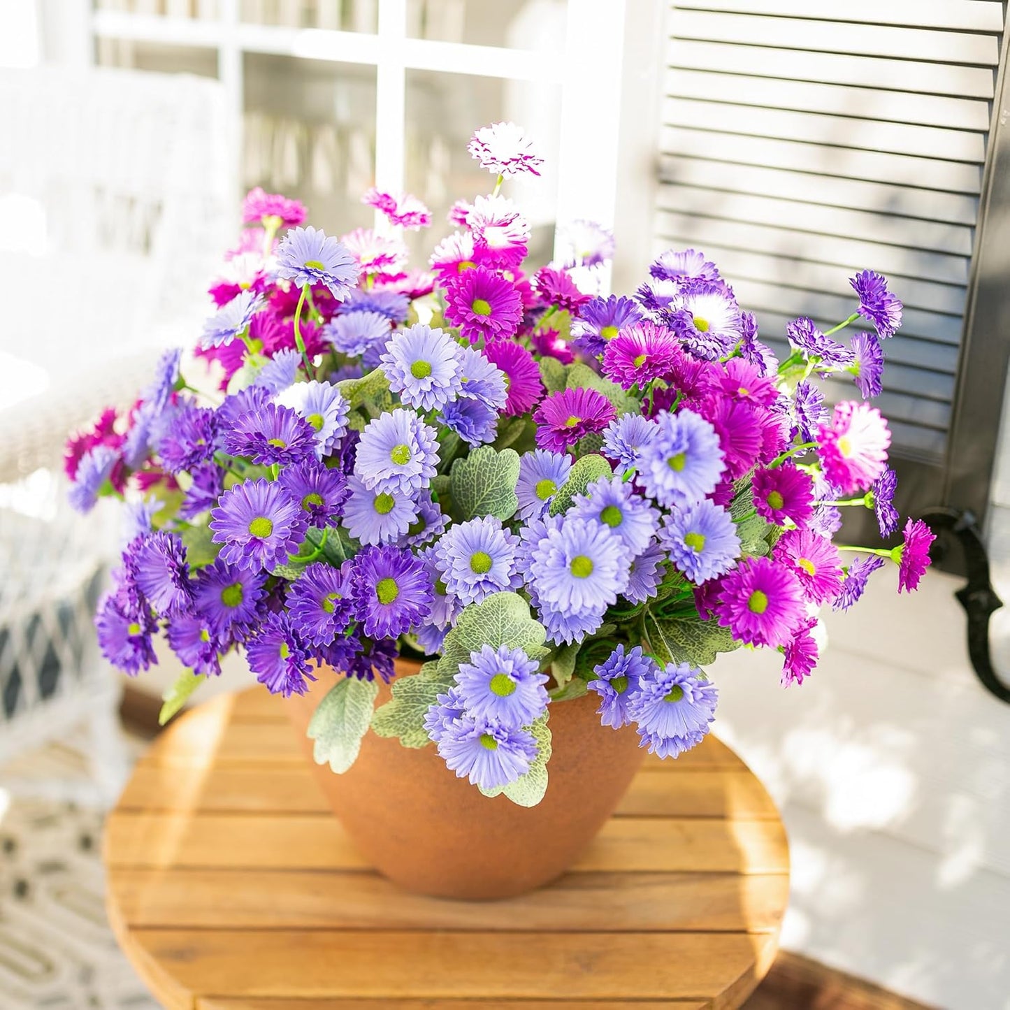 HyeFlora Dahlia Artificial Flowers for Outdoors Decoration, 6 Bundles Fake Mums Faux Flowers Plants Realistic UV Resistant Silk Flowers for Outside Planter Front Door Yard Garden Indoor Home, Mix