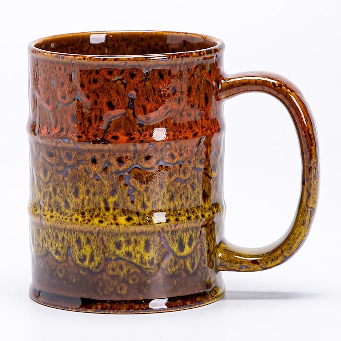 20 Oz Coffee Cups-Beer Mug, Large Ceramic Coffee Mugs, Handmade Pottery Mug, Tea Cups with Handle for Office and Home, Dishwasher and Microwave Safe (Orange & Yellow)