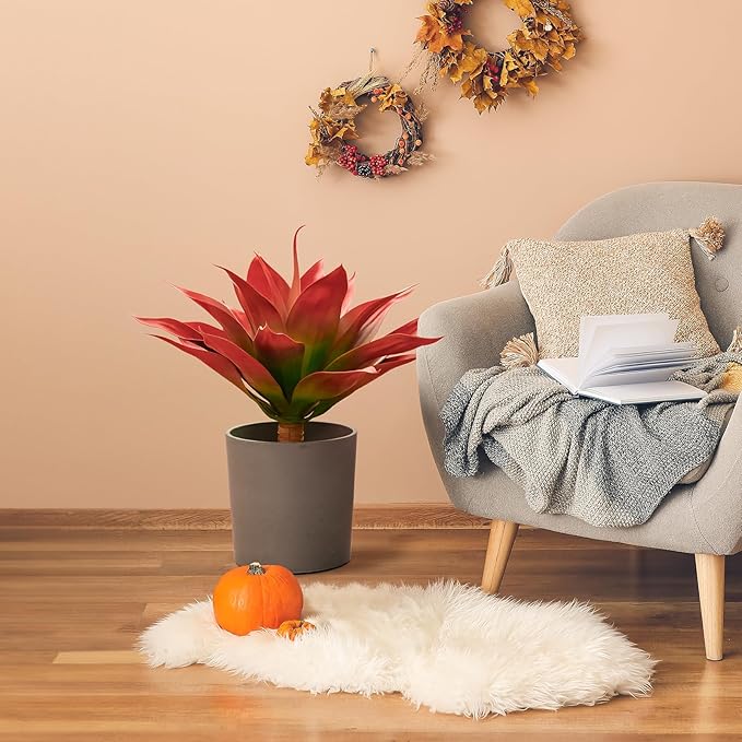 Velener Fall Fake Agave Artificial Plant, Red Fake Succulent Plant for Room Decor, Unpotted Faux Agave Stems Plant for Fall Outdoor/Indoor Decor, 28 inches, Set of 2