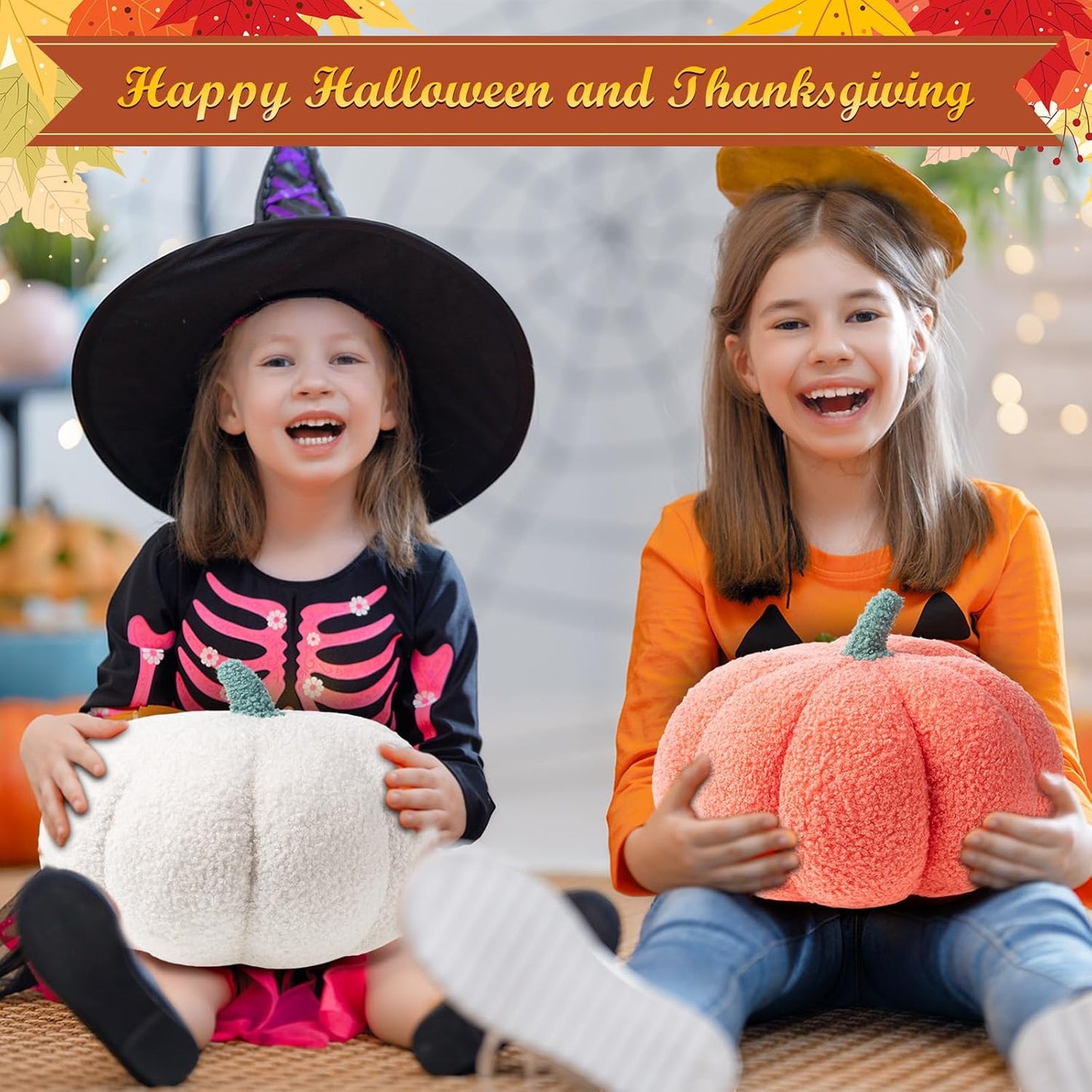 Kajaia 1 Pcs Simulated Pumpkin Pillow Plush 11 x 9.5 Inch 3D Cushion Fall Decorations Stuffed Throw Pillows Toy for Thanksgiving Christmas Halloween Bedroom Sofa Couch Supplies (White)