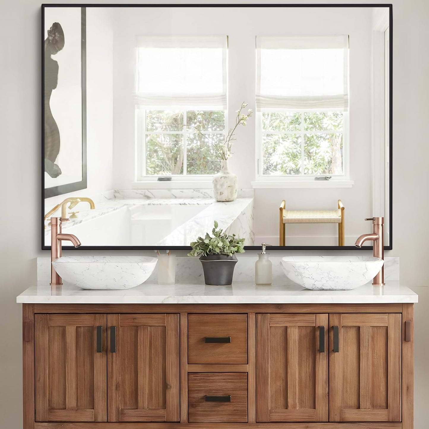 Black Bathroom Mirror for Wall, 30x48 Inch Rectangle Mirrors with Metal Frame, Modern Vanity Wall Mirror Decor for Entryway Hangs, Bathroom, Living Room Horizontal or Vertical