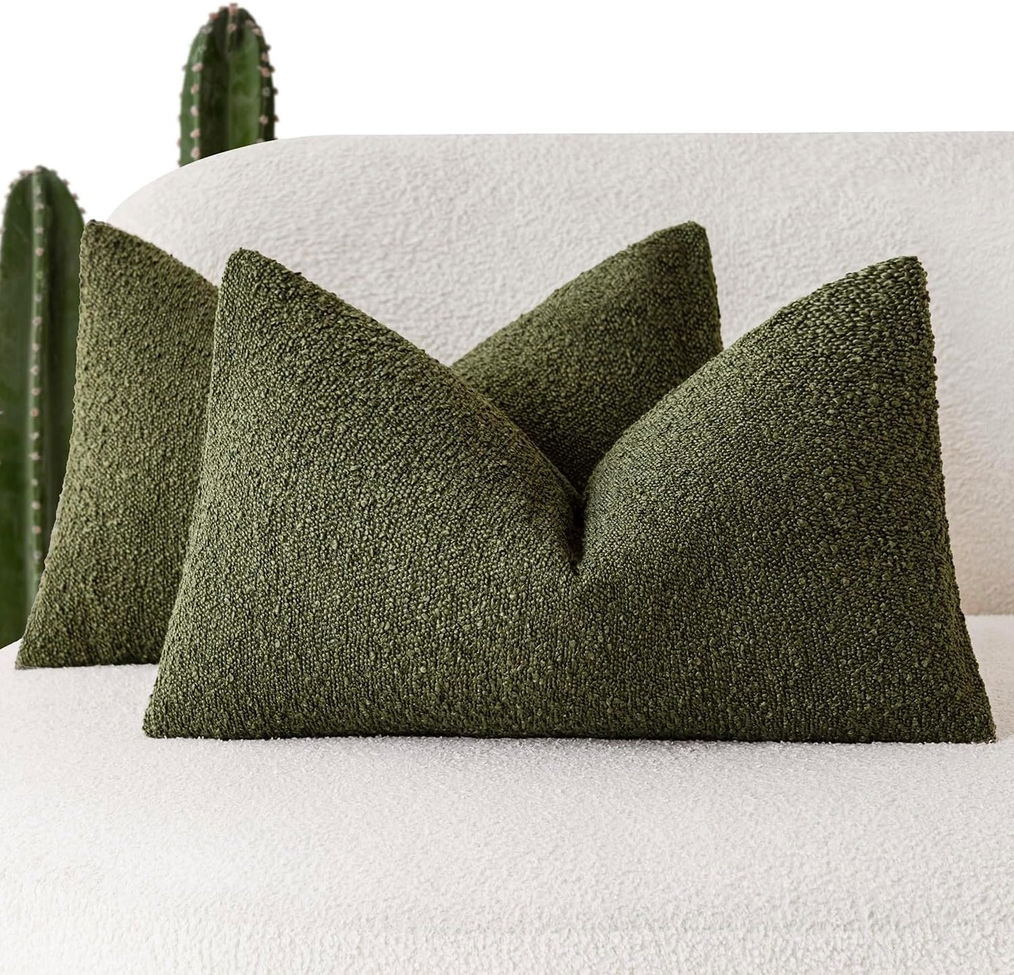 Foindtower Pack of 2 Textured Boucle Throw Pillow Covers Accent Solid Decorative Lumbar Pillow Cases Cozy Couch Cushion Case for Chair Sofa Bedroom Living Room Home Decor 12x20 Inch Moss Green