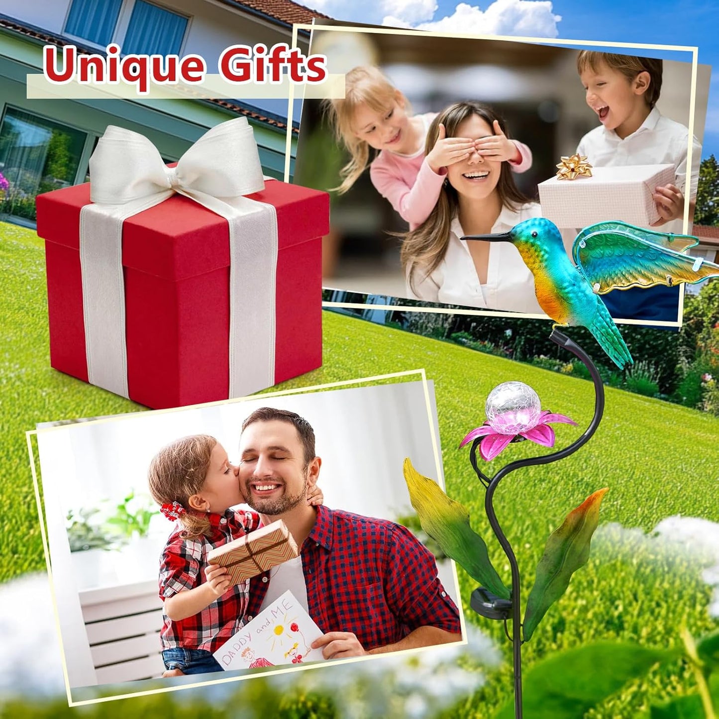 HONGLAND Outdoor Solar Lights for Garden Decor - 46 Inch Hummingbird Solar Lights for Outside, Solar Hummingbird Decorative Garden Stakes for Lawn Patio Yard