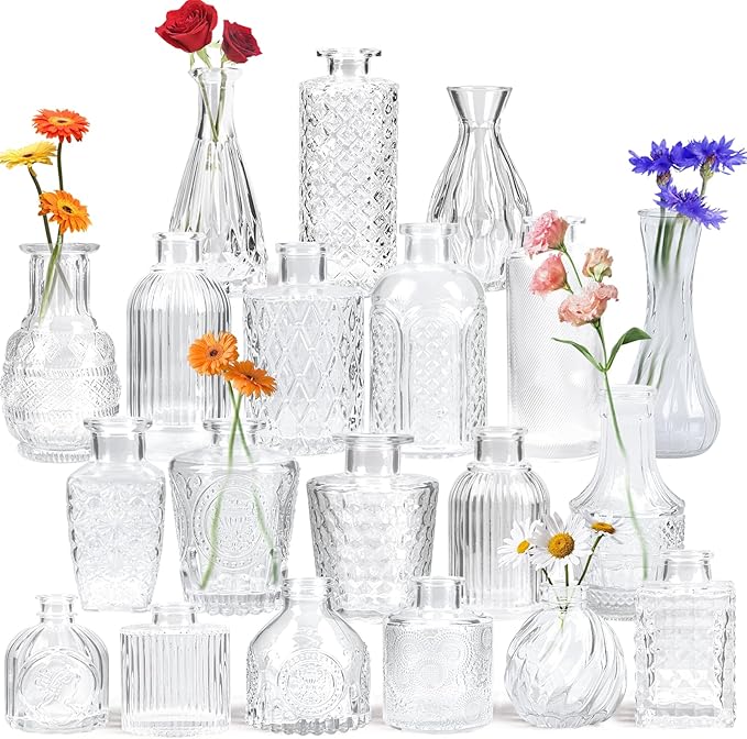 Yirilan Bud Vases Set of 20 PCS, Flower Vases for Table Centerpieces, Mini Vases for Single Stem Flowers, Glass Vases for Centerpieces, Wedding & Home Decor, Clear