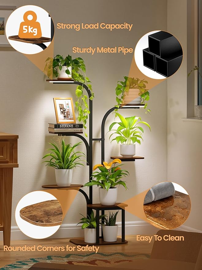 Plant Stand Indoor with Grow Lights – Tiered Metal Shelf Small Corner Rack for Multiple Succulent Herb Pot Display
