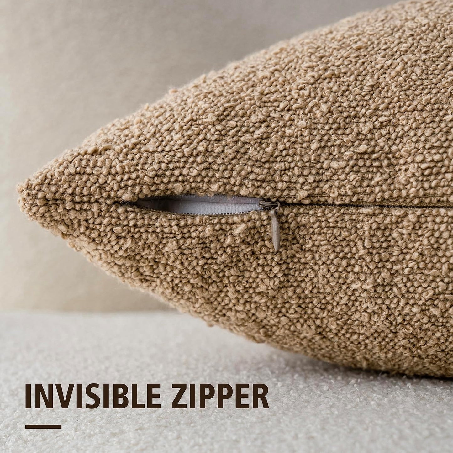 Foindtower Textured Boucle Throw Pillow Covers Accent Solid Pillow Cases Cozy Soft Decorative Couch Cushion Case for Chair Sofa Bedroom Living Room Home Decor, 20 x 20 Inch, Khaki Camel