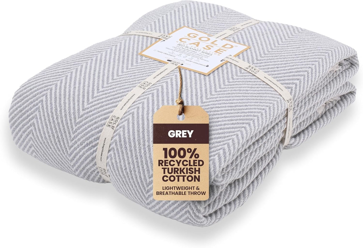 Gold Case Throw Blanket for Bed - 100% Recycled Turkish Cotton Blanket - Elegant Lightweight Soft Throw Blankets for Bed & Living Room - Queen Size Cozy Blankets - 90x90 - Grey