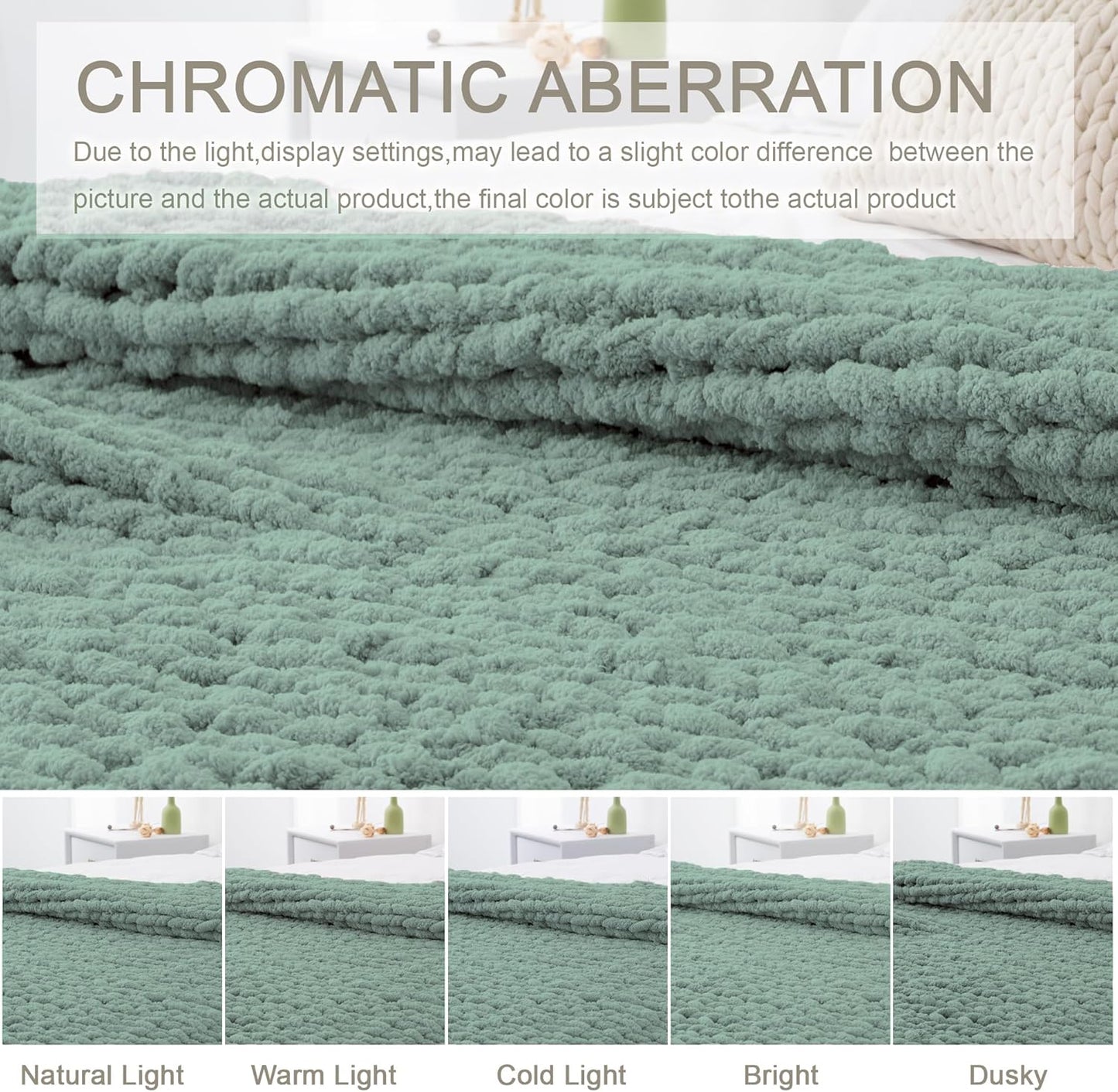Chunky Knit Throw Blanket 60"X 80", 100% Handmade with Soft Chenille Yarn, 6.7lbs Thick Cable Knitted Blankets, Large Rope Knot Crochet Throws for Couch Sofa Bed Home Decor, Sage Green
