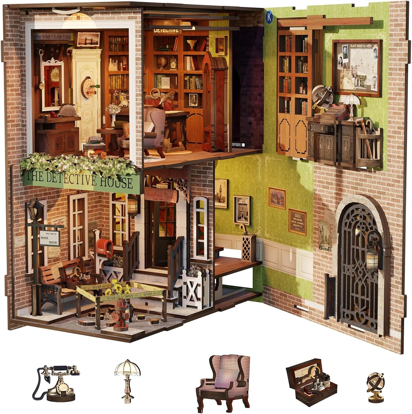 CUTEBEE Book Nook Kit - DIY Miniature House Dollhouse Kit for Adult and Teens, Booknook Bookshelf Decor Alley Model Build with LED Light, Gifts for Family and Friends