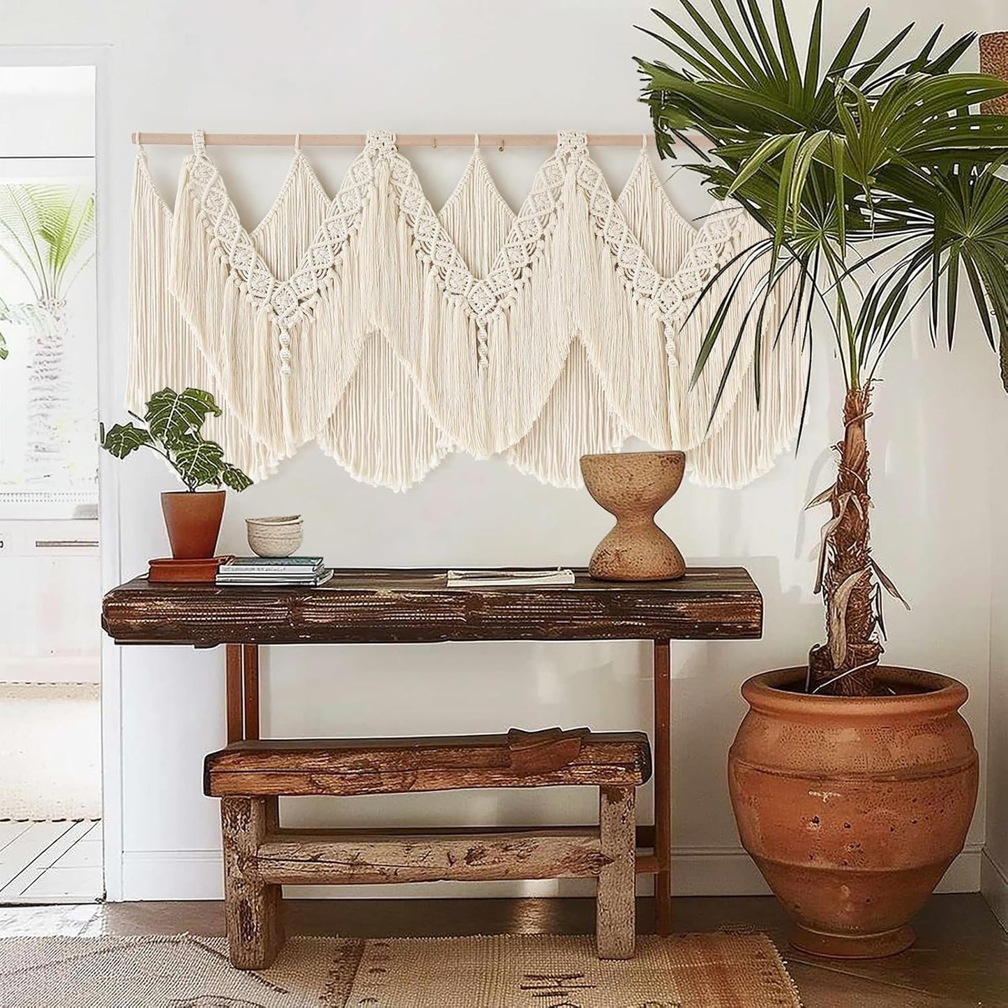 IOWER Macrame Wall Hanging Wedding Hanger Macrame Wall Decor Dorm Craftsmanship Handmade Tassel Knotting Boho Fiber Art Home Room Decor 47" W x 25" L