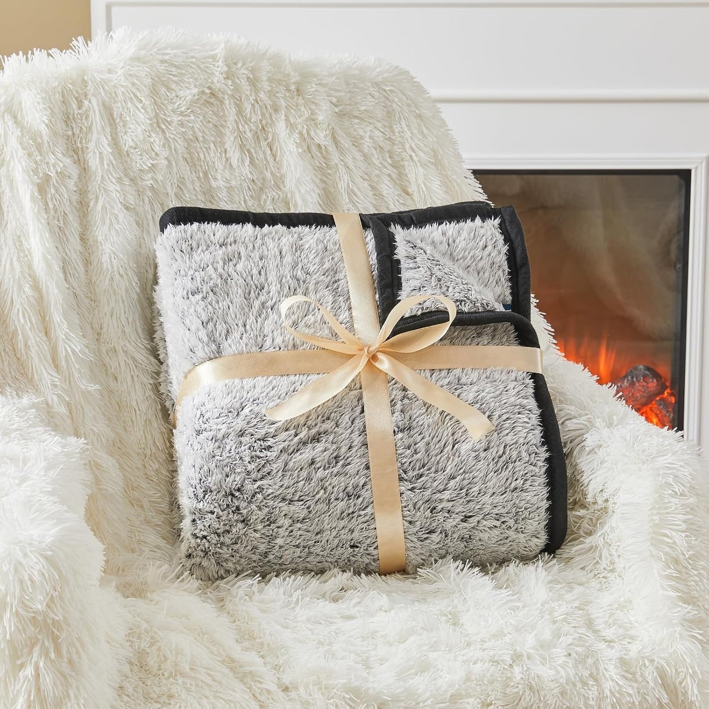 EMME Soft Sherpa Fleece Blanket Reversible Plush Fluffy Large Blanket, Light Weight Warm Decorative Boho Blanket Cover for Sofa, Couch, Bedroom,Travel(Black,108"x90")