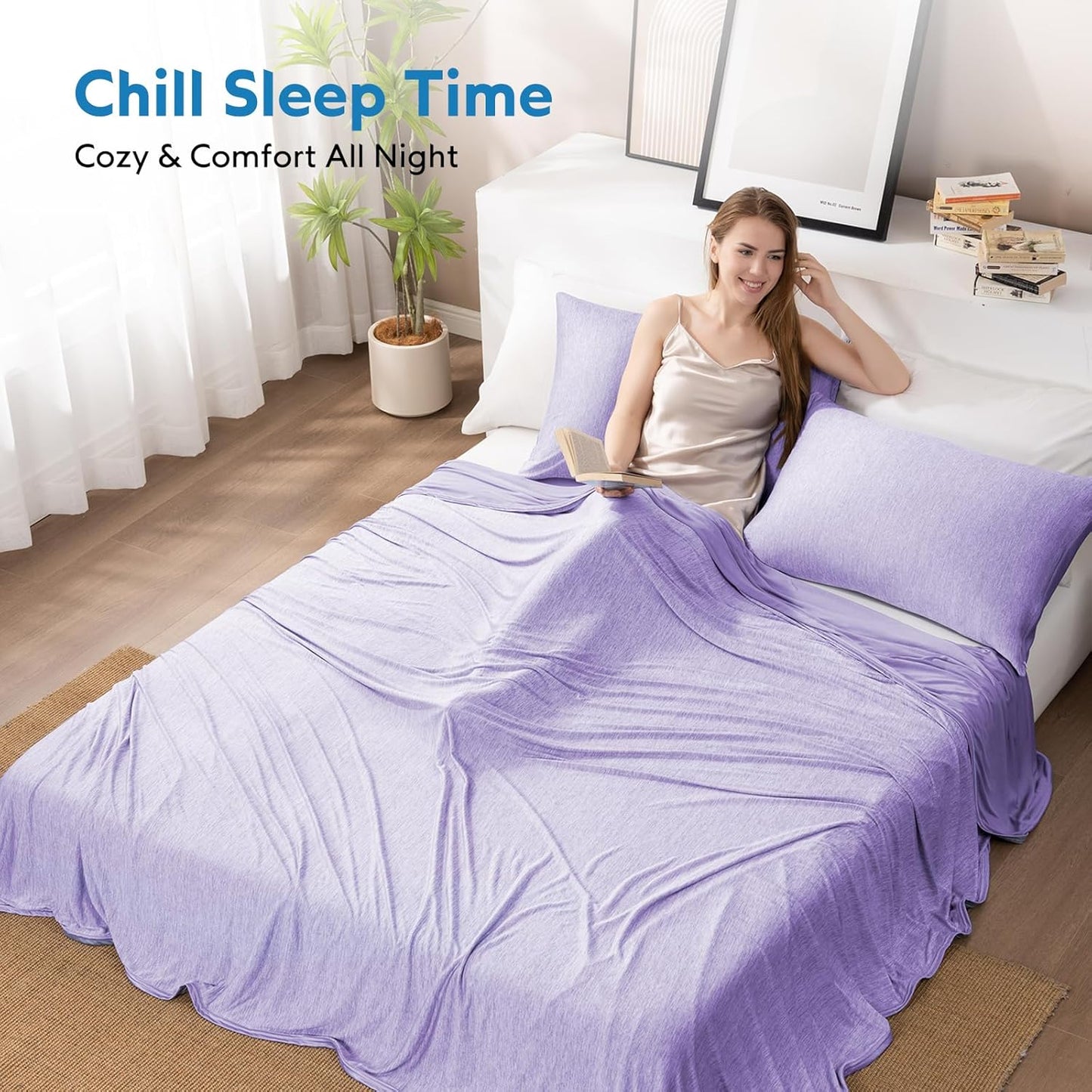 HOMFINE Cooling Blankets for Hot Sleepers - Summer Blanket Thin Lightweight Breathable Soft Double Side Enhanced Cooling for Bed Couch Sofa, Keep Cool for Night Sweats (Purple, 108 x 90 inches)