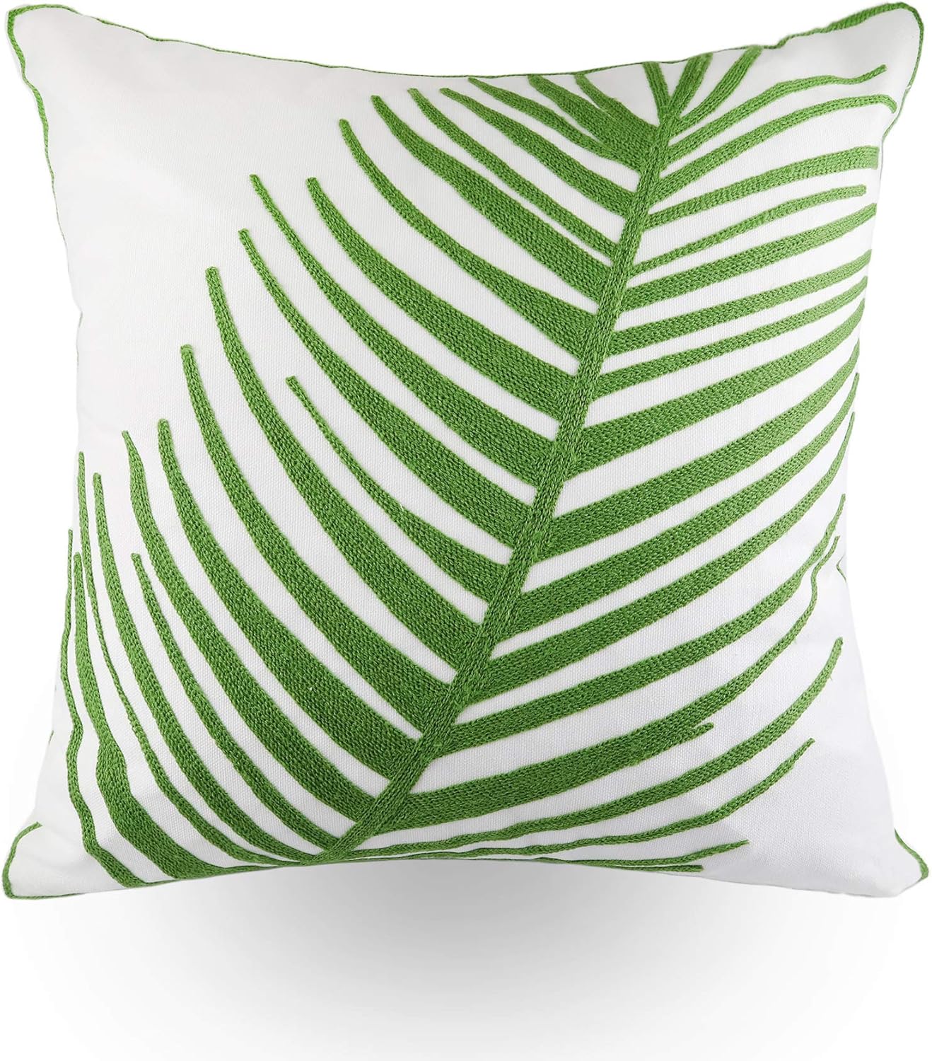 Embroidery Throw Pillow Cover 18x18 Inches Decorative Floor Pillow for Couch 100% Cotton Cushion Cover Tropical Green Palm Leaf Embroidered Pillowcase 45x45cm, 1 Piece