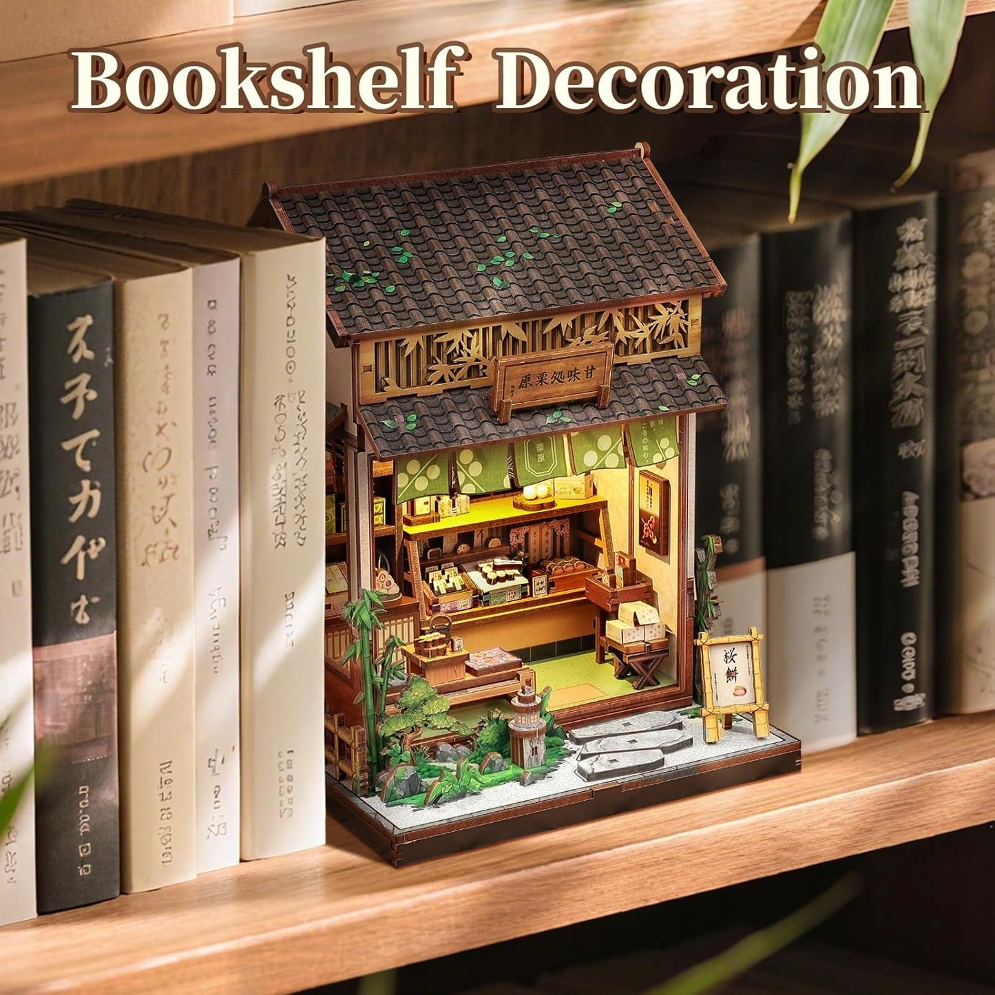 Fsolis Book Nook Kit - DIY Miniature House Kit for Adults Mini House Tiny 3D Puzzles for Bookshelf Diorama Decor Gifts for Women Teenagers Puzzle Lovers (Japanese Sweets Shop)