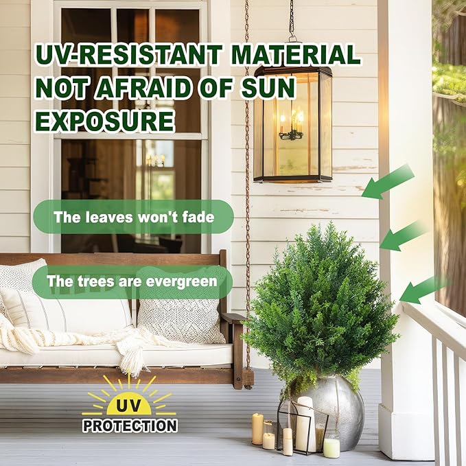 18 Inch Artificial Shrubs Topiary 2 Pack, Plush Verdant Foliage Anti-UV Artificial Trees for Indoor Planters Home Decor