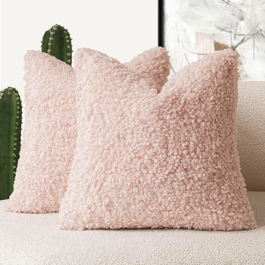 Foindtower 2 Pieces 18x18 Inch Light Pink, Faux Fur Throw Pillow Cover Accent Sherpa Furry Pillow Covers Fuzzy Soft Pillowcases Cozy Sheepskin Decorative Fleece Cushion Case for Bed Couch Living Room