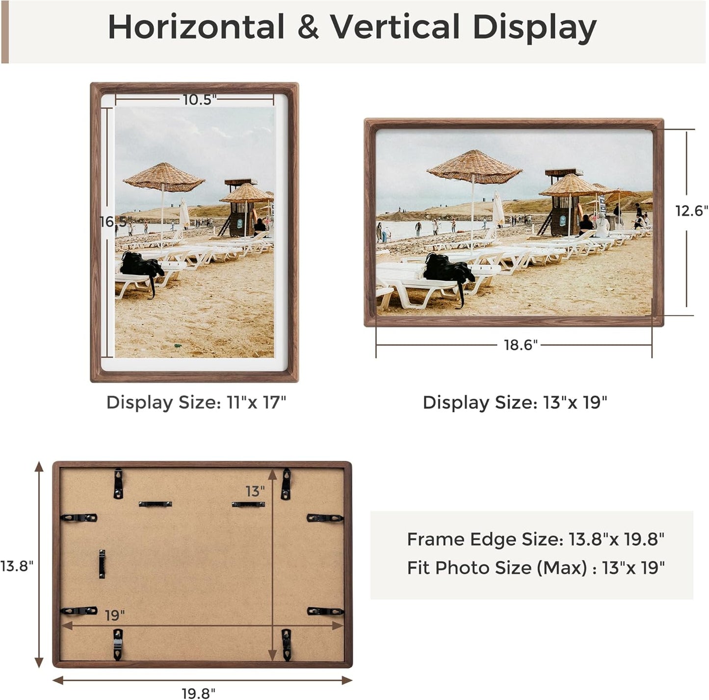 Heimlove 13x19 Picture Frames Natural Walnut,Original Wood Hand Make Crafted Certificate Frame with Mat to 9x12 Graduation Picture Display,Family Picture,Wedding Picture,Diploma,Photo Wall Mounted