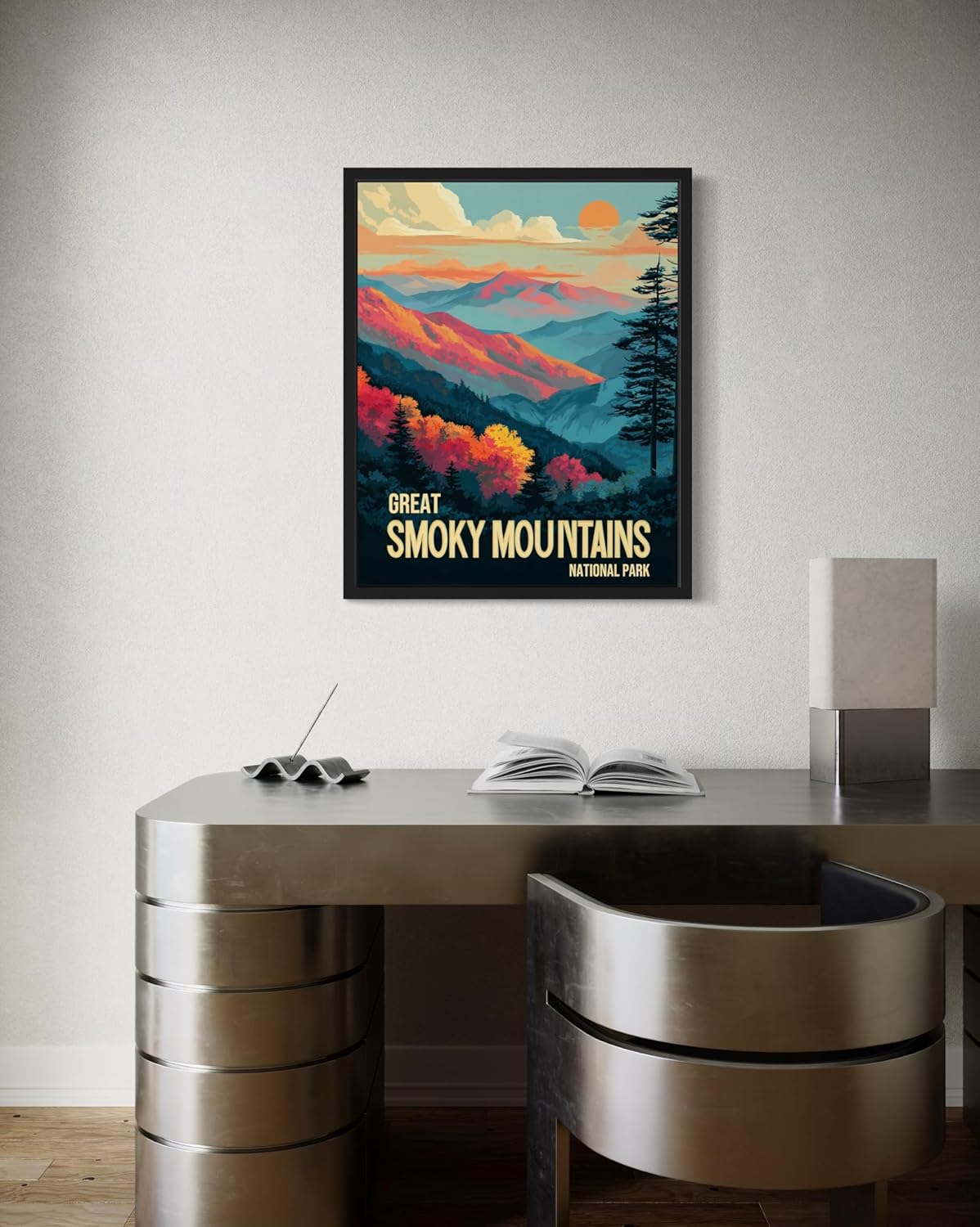 Great Smoky Mountains National Park Art Print Poster, Vintage Retro Pop Art Travel Wall Art Bedroom Bathroom Living Room Decor 185 (Great Smoky Mountains, 24 x 36 inches, Black Frame)