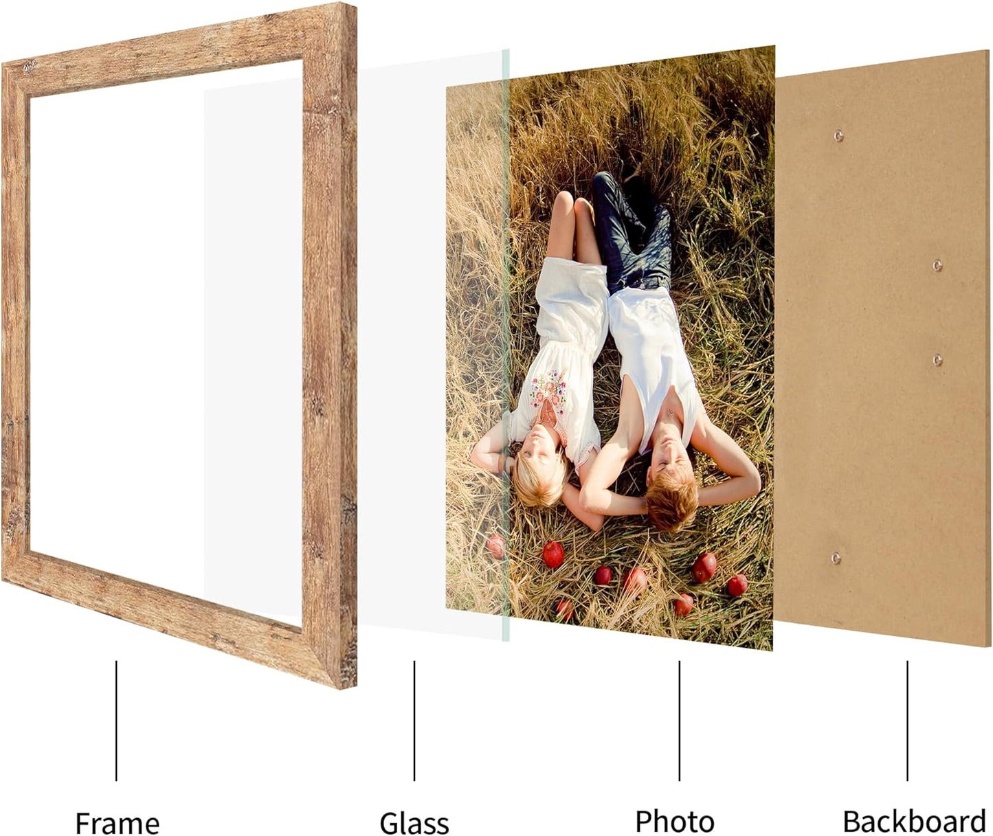 iRahmen 8.5x11 Picture Frame Set of 4, High Definition Real Glass Rustic Brown Frame, Wood Photo Frames 8.5 by 11 Diploma Document for Wall Hanging and Tabletop Display