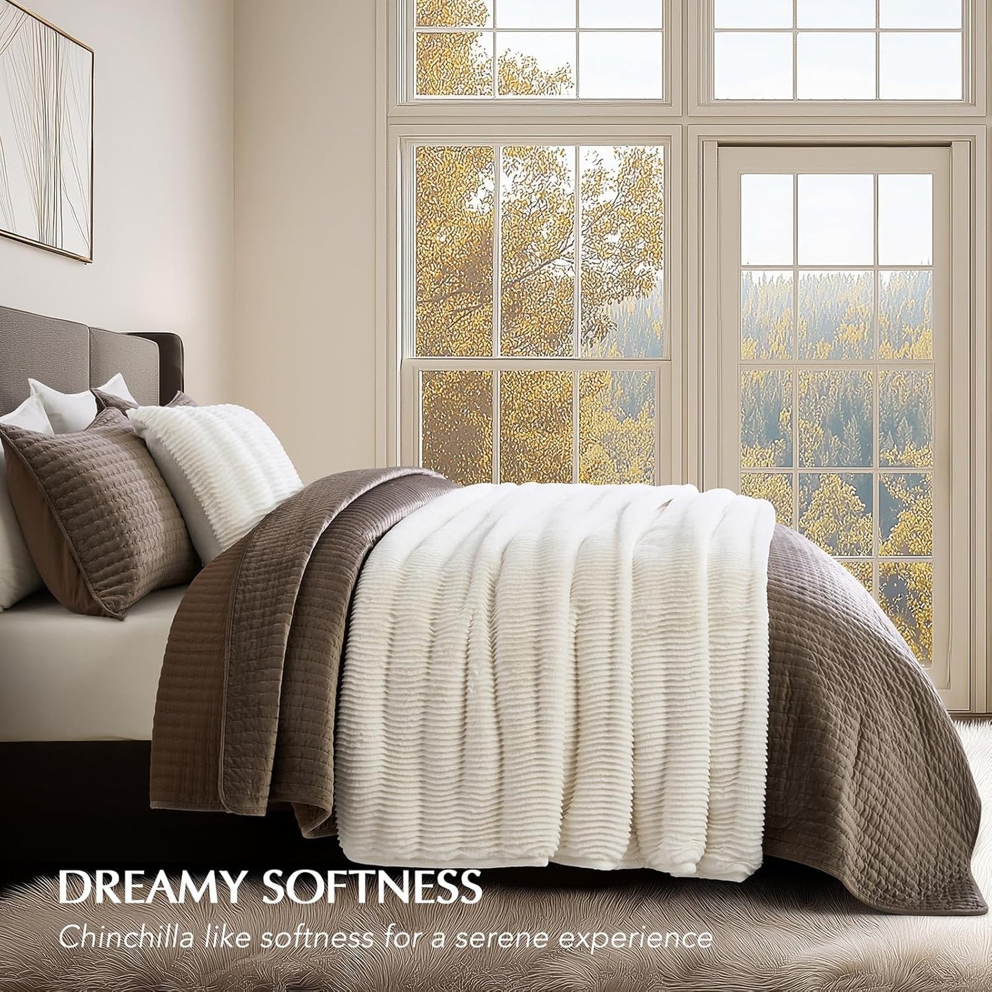 EVERGRACEHOME Ultra Soft Faux Fur Throw Blanket for Couch, Luxury Sculpted Texture Faux Rabbit Fur Blanket for Bed, Fluffy Thick Plush Warm Fuzzy Throw, 920GSM (Bright White, 50''x60'')