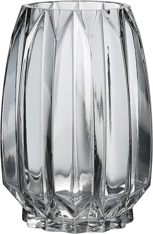 Modern Black Grey Ribbed Glass Vase for Flowers, Candles and Decorative Accents - Tall/Short Glass Vase for Centerpieces Home Table Decor(Grey H7.87in)