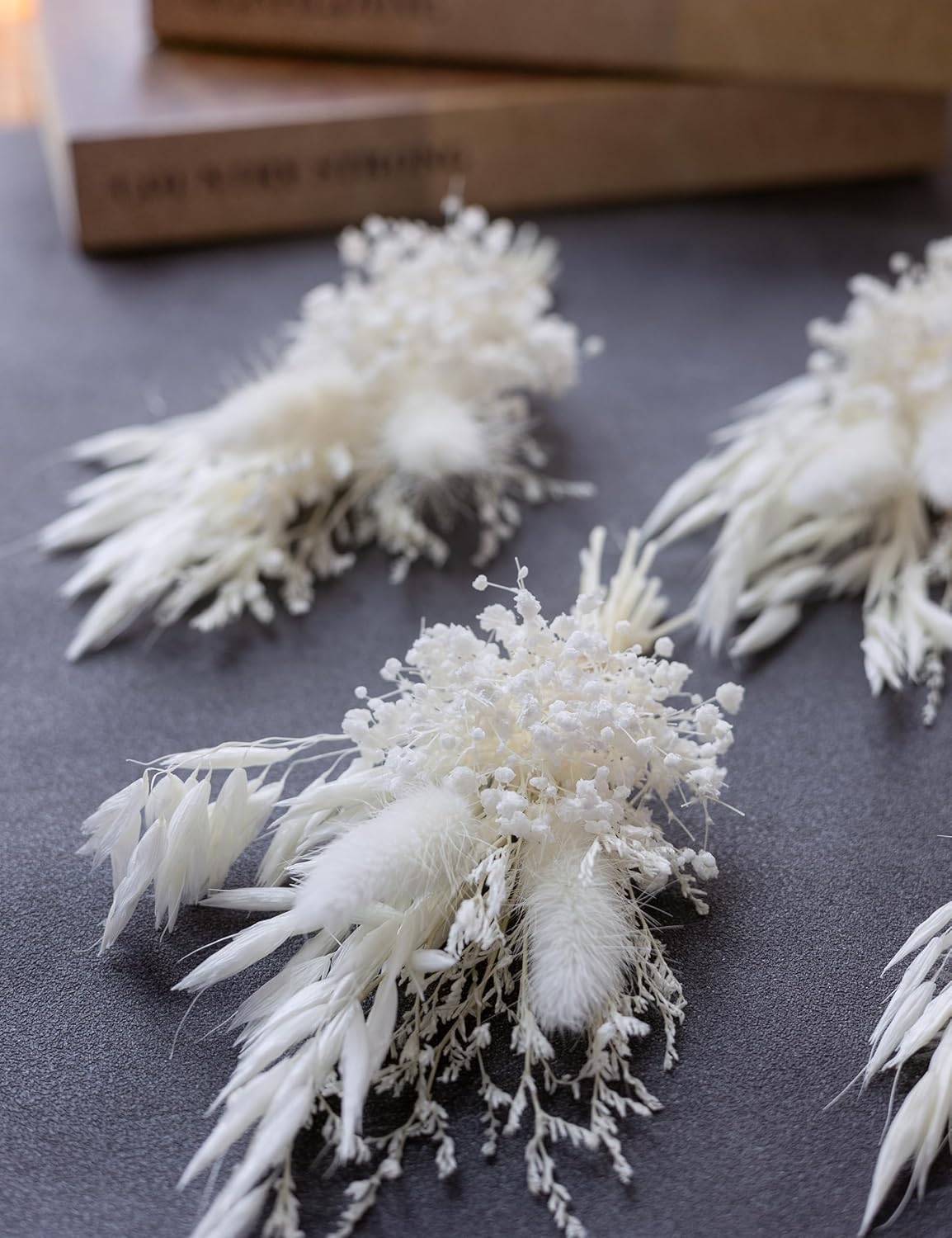 Mini Dried Flower Bouquet (Pack of 6), Groom and Best Man Corsages, Pampas, Small Bouquets.(Pure White)