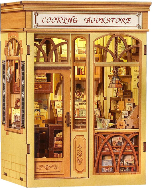 CUTEBEE Book Nook Kit - DIY Miniature House Dollhouse Kit for Adults and Teens, Booknook Tiny House Bookshelf Decor 3D Wooden Puzzle, Gifts for Family, Friends (Cooking Bookstore)