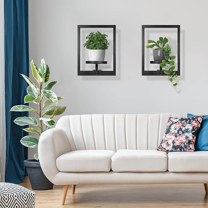 Heavy-Duty Wall Planters for Indoor Plants, Modern Metal Hanging Plant Holders, Picture Frame Wall Plant Shelves for Living Room, Balcony, Patio, Window Garden Décor, 2-Pack
