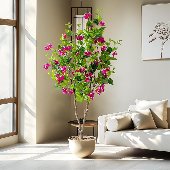 5FT Artificial Bougainvillea Tree Artificial Tree Tall Potted Fake Bougainvillea Trees for Outdoor Indoor Lifelike Potted Faux Plants with Wood Trunk and Flowers Office Wedding Home Decor