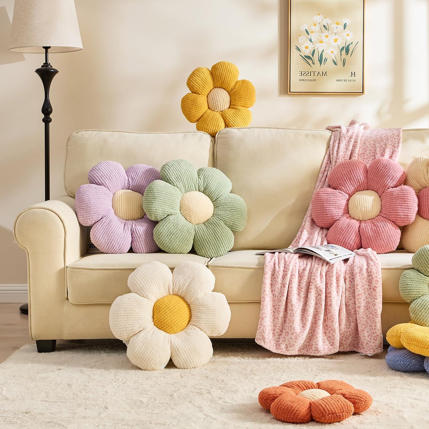 Flower Pillow Flowers Shaped Pillow Cushion Decorative Daisy Pillow for Bed Cute Throw Pillow Flower Floor Pillow Soft Seat Cushion Cream Cushion 15.7"