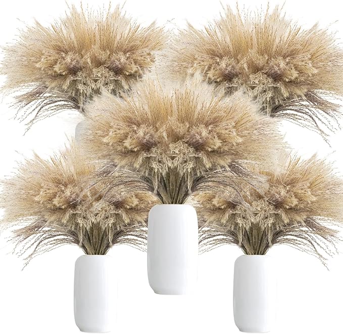 Uieke 500Pcs Natural Dried Pampas Grass Plume 17inch Tall Dried Flowers Bulk Reed Dried Plants for Wedding Flower Arrangements Farmhouse Wreath Door Centerpiece Home Décor Brown