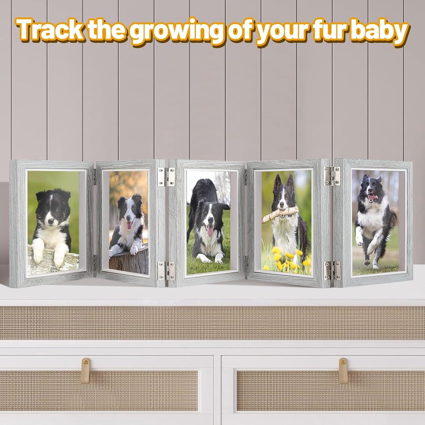 Biggun 4x6in 5 Folding Accordion Picture Frame - Foldable Hinged Collage Photo Frames for Tabletop Display Multiple Family Pictures Birthday Father's Day Gifts (Gray Blue)