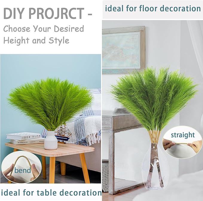 38" 10 Stems Tall Pampas Grass Decor - Faux Pampas Grass for Floor Vase Fluffy Artificial Pampas Grass for Boho Home Wedding Mothers Day Decoration（Green）