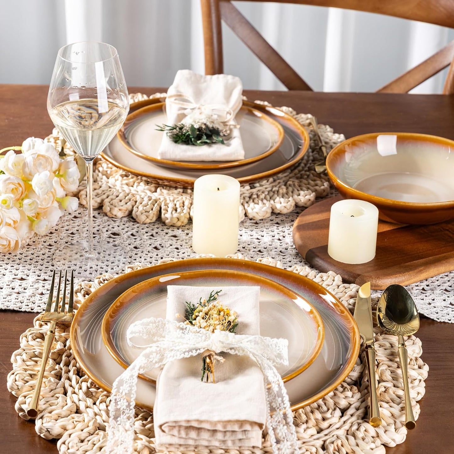 LeRatio Ceramic Dinnerware Sets for 4,Wavy Reactive Glaze Stoneware Plates and Bowls Sets,Highly Scratch Resistant | Dishwasher & Microwave,Oven Safe Dishes Set(12PCS)