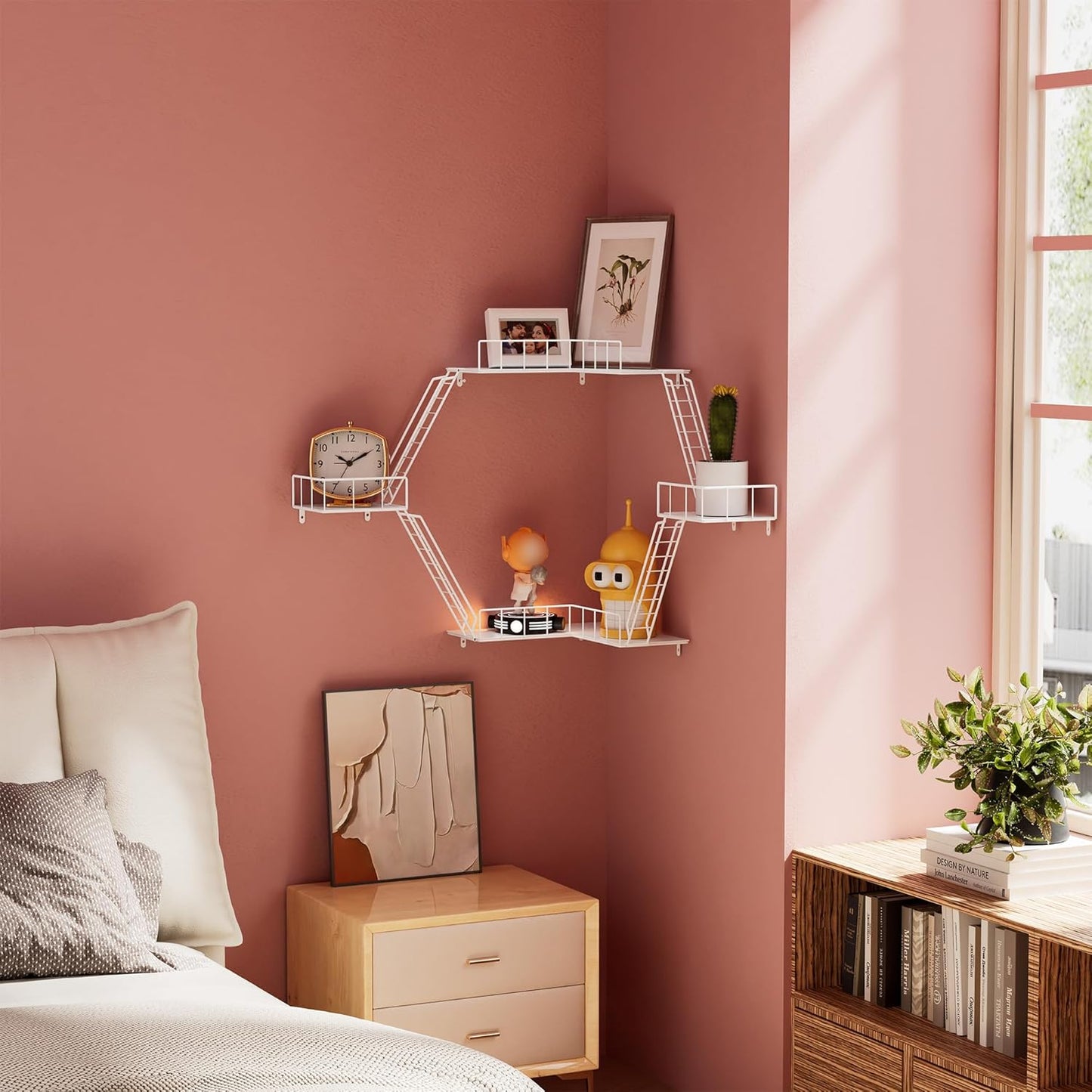 Fire Escape Wall Shelf - New York Fire Escape Shelf, Knick Knack Shelf for Figures, 3-Tier Corner Floating Shelves, Metal Decorative Display Shelves, White Wall Shelves for Bedroom&Home Decor