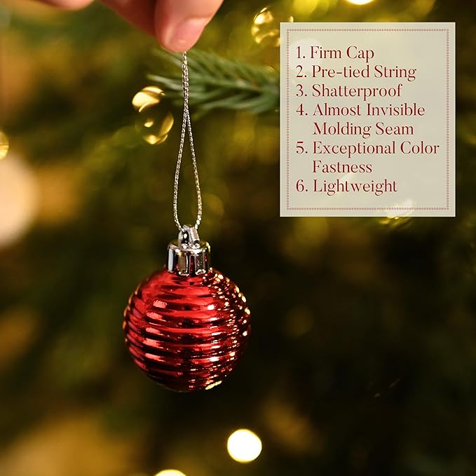 Valery Madelyn 1.57 Inches Small Christmas Tree Decorations Ornament Set for Fall Halloween, 24ct Red and Black Shatterproof Hanging Ball Ornaments Holiday Party Decor