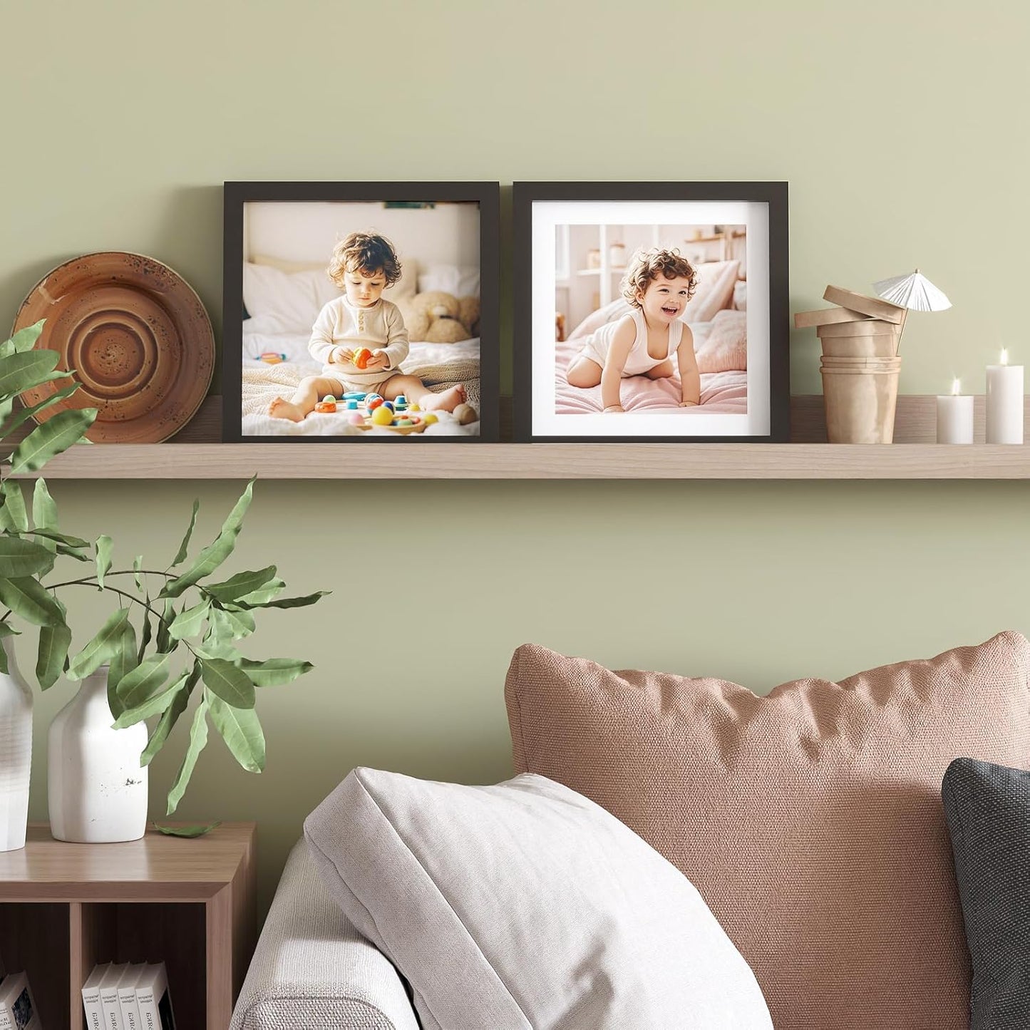 KINLINK 9x9 Picture Frame, Black Square Solid Wood Frames for Pictures 7x7 with Mat or 9x9 without Mat, Wall and Tabletop Display Photo Frames Black 4 Pack