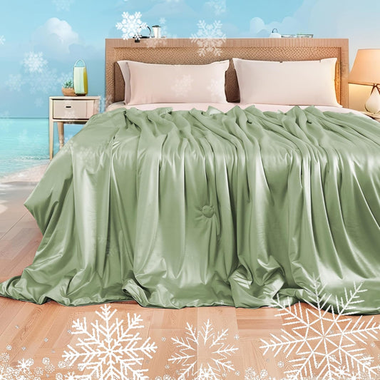 Cooling Comforter Summer Blanket for Hot Sleepers, Silky-Soft & Cool Fiber All-Season Comfort, Double-Sided Cold Blanket for Night Sweats, Full XL Size 78" x 87", Sage Green