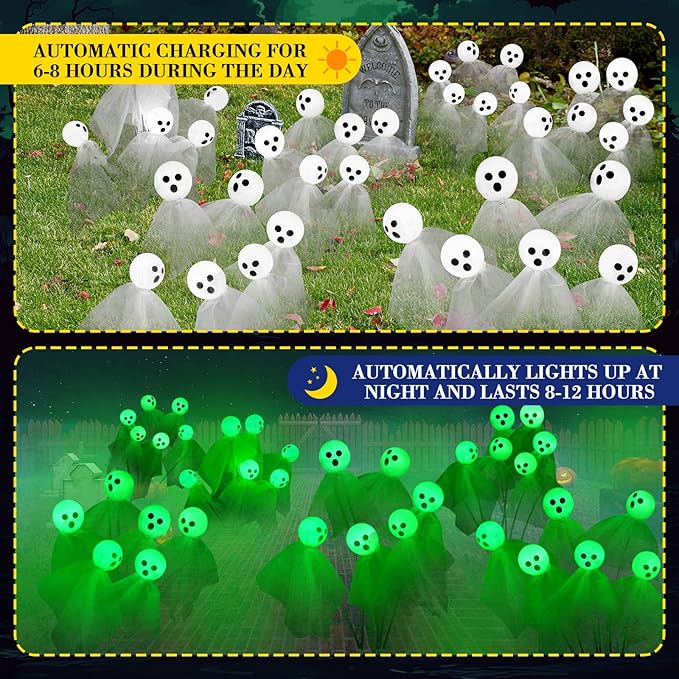 VIHOSE 6 Packs Halloween Solar Lights Outdoor 36 LED Solar Ghost Pathway Lights Waterproof Spooky Ghost Path Light Outdoor Halloween Decorations for Outside Garden Lawn Yard Decors (Green)