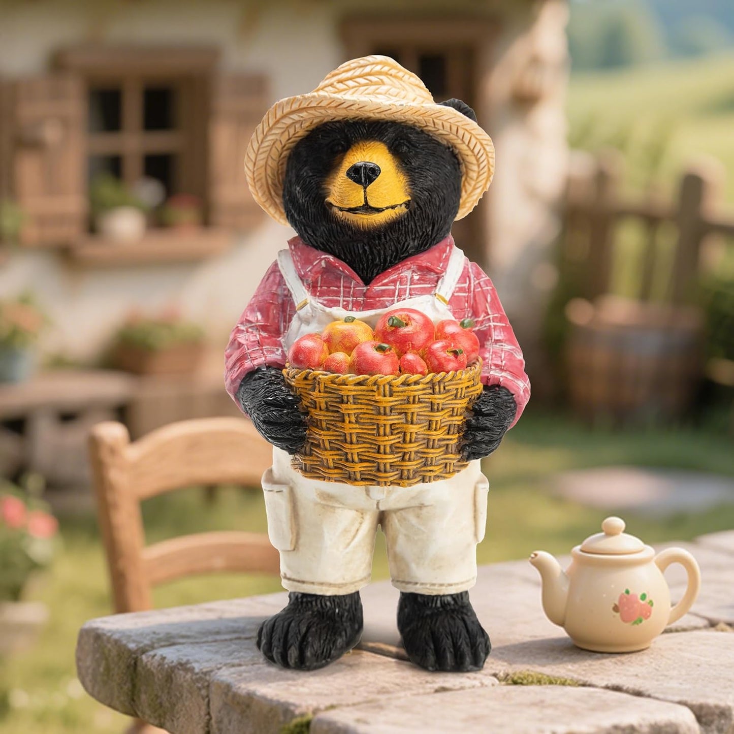 Black Bear Figurine Home Decor Bear Statue,for Office, Desk, and Shelf Decoration,Farmer Themed Birthday Gifts