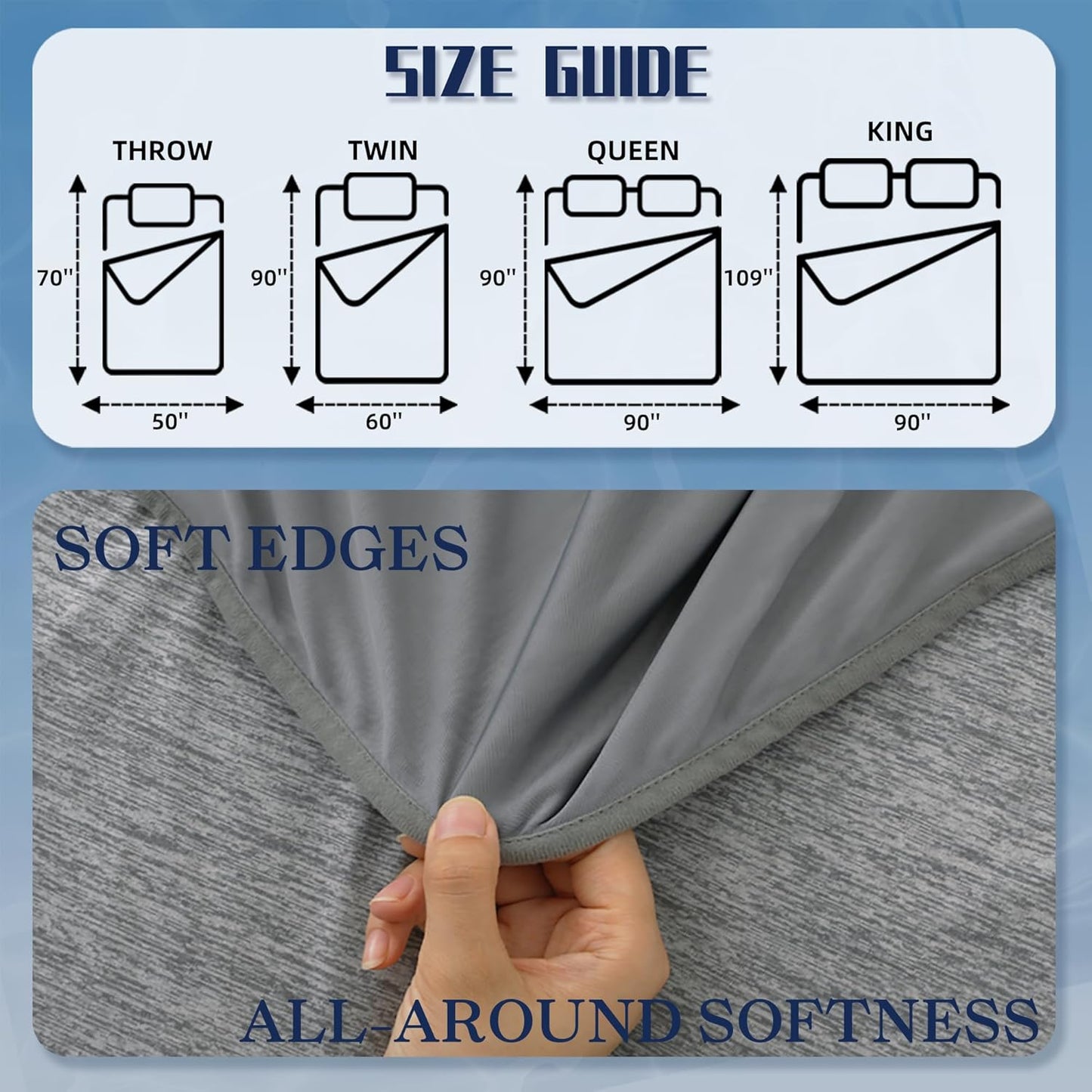 DOWNCOOL Cooling Blanket Queen Size, Grey Summer Blanket for Hot Sleeper and Night Sweats, Lightweight Soft Q-Max>0.4 Arc-Chill Cool Blanket