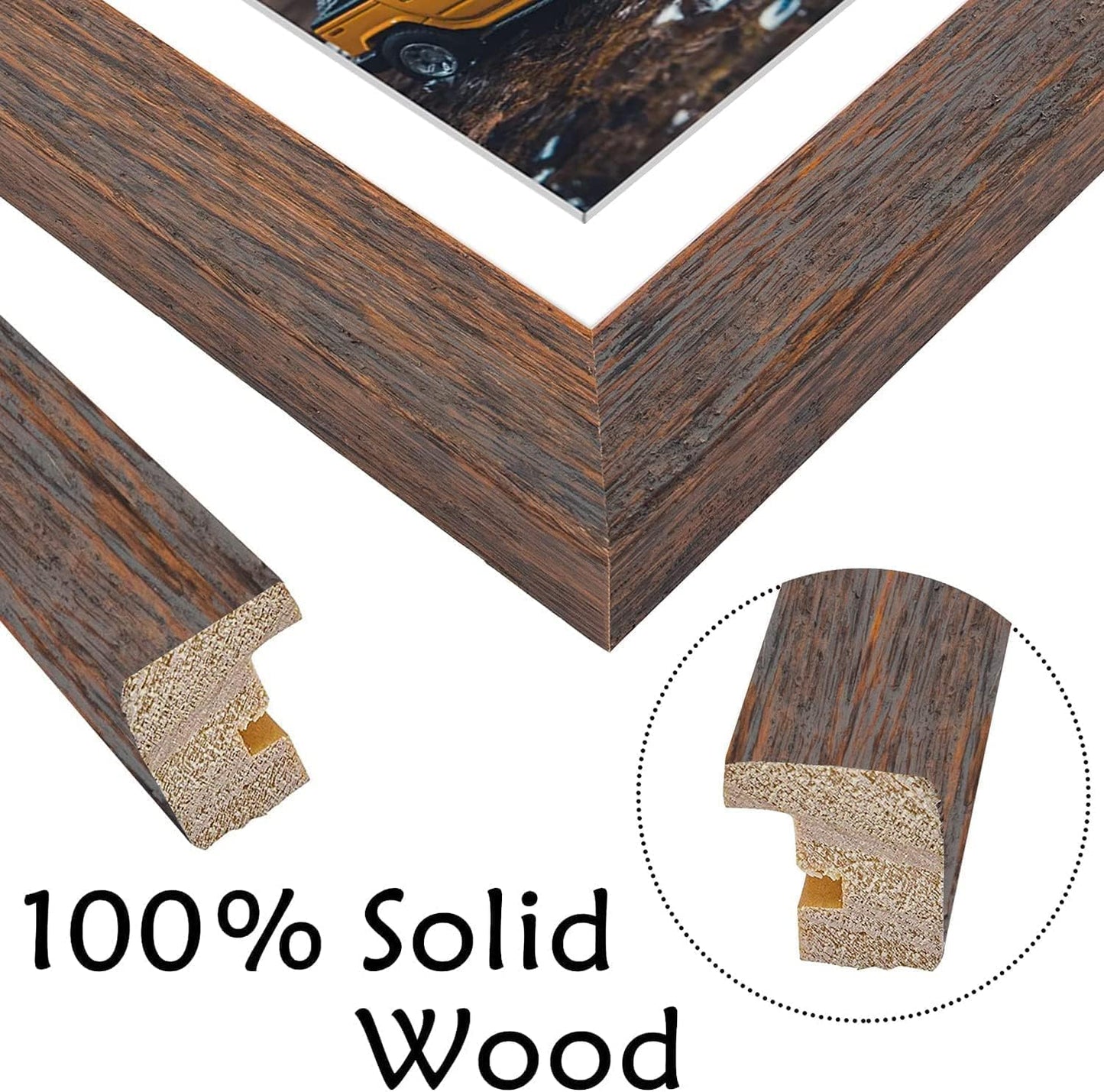 Golden State Art, Set of 10, 7x14 Distressed Brown Photo Wood Collage Frame with Mat Displays (3) 4"x6" Pictures