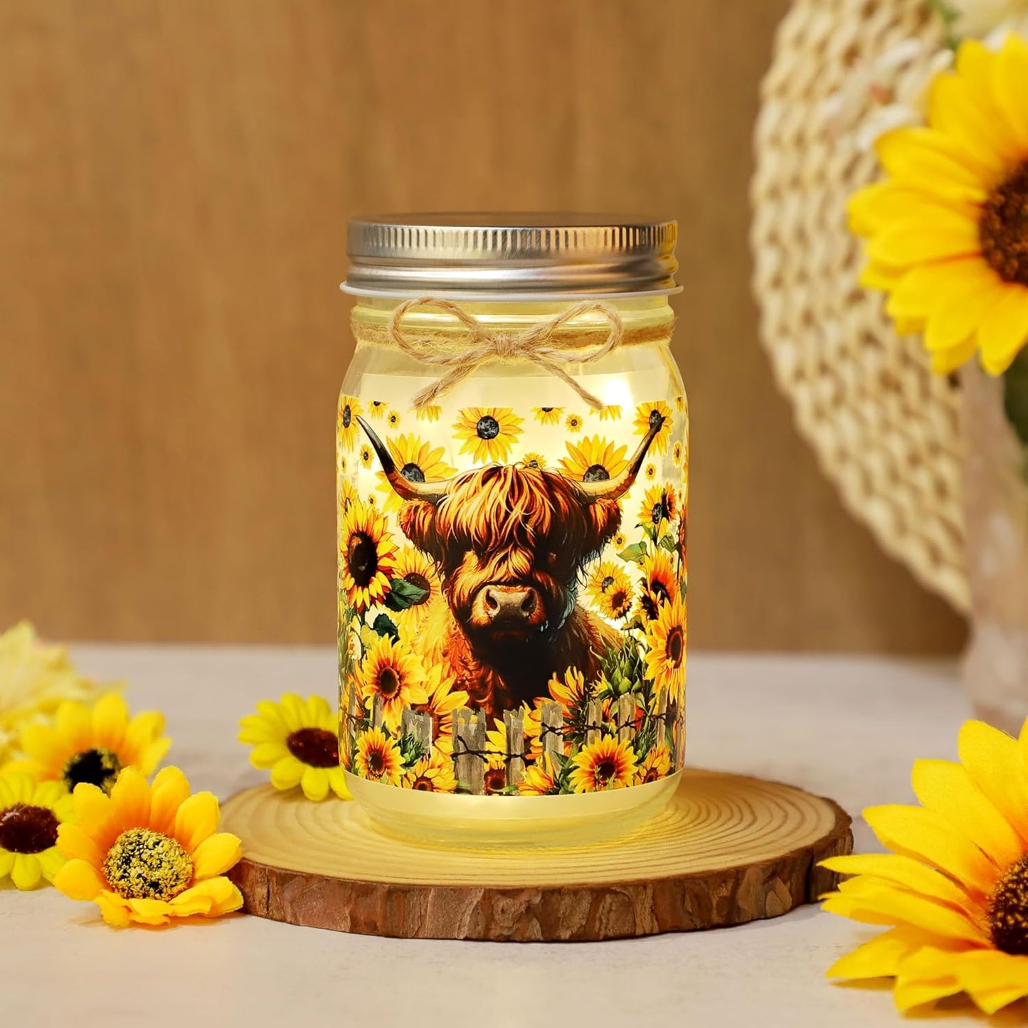 Highland Cow Gifts Highland Cow Decor Themed Gifts for Cows Lovers Birthday Christmas Gifts for Women Friend Mason Jar Night Light